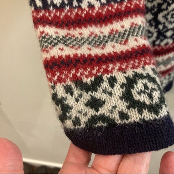 MAC & JAC Sz M 100% Wool Fair Isle Style Wooden Buttons Double Breasted Cardigan - Picture 5 of 8